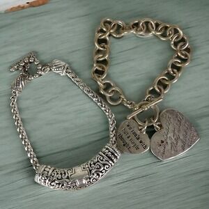 Lot of 2 Christian Charm‎ Bracelets Women's Religious Jewelry Faith Inspired